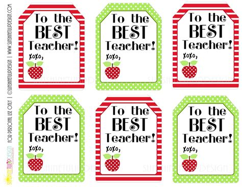 Teacher Gift Tags Printable